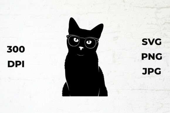 Black Cat Silhouette with Glasses