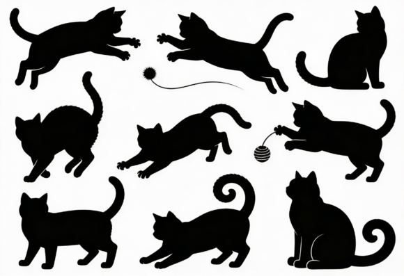 Black Cat Silhouettes Playing