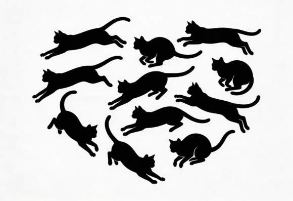 Black Cat Silhouettes Running