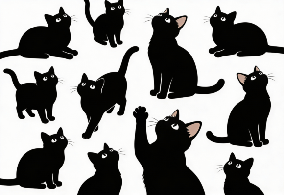 Black Cat Silhouettes Vector Graphic