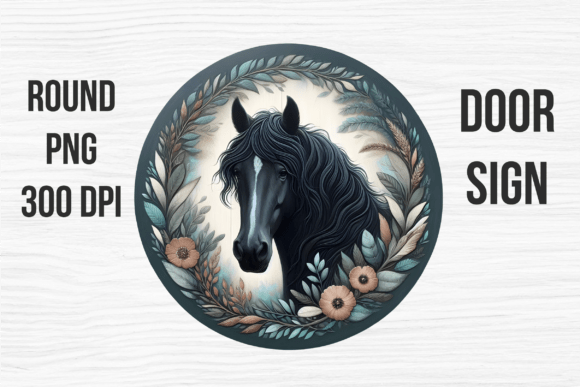 Black Horse Floral Wreath Door Sign