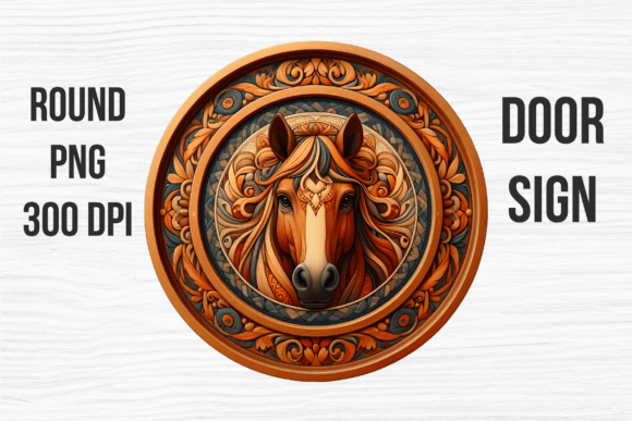 Boho Floral Horse Head Round Door Sign