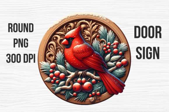 Cardinal Berries Round Door Sign Design