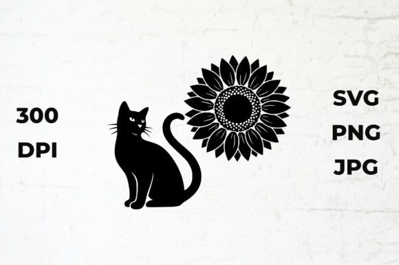 Cat and Sunflower Silhouette Vector