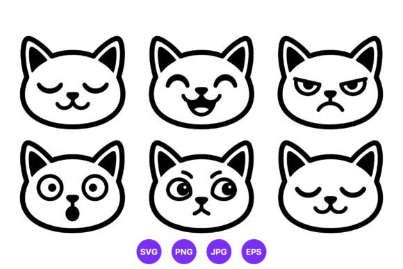 Cat Faces Emotions Vector Art