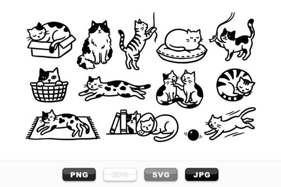 Charming Cat Doodle Clipart Set