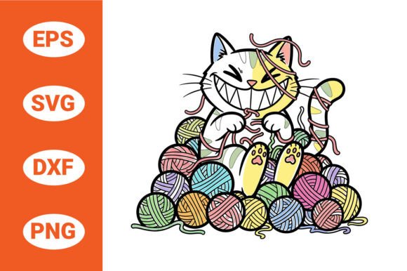 Crazy Cat with Yarn Balls Vector