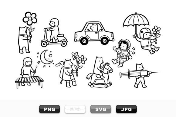 Cute Adventure Cat Clipart Set