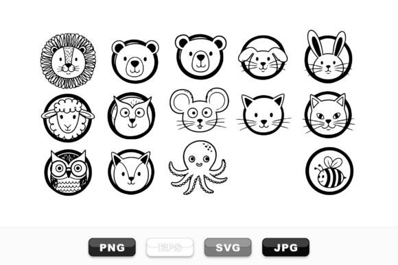 Cute Animal Head Icon Set