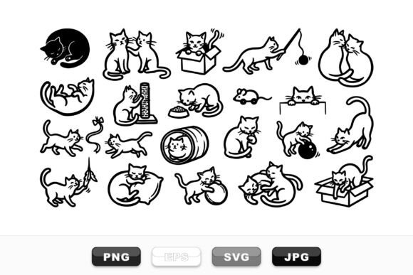 Cute Cat Playful Clipart Set