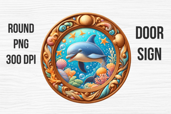 Cute Dolphin Coral Reef Door Sign Design