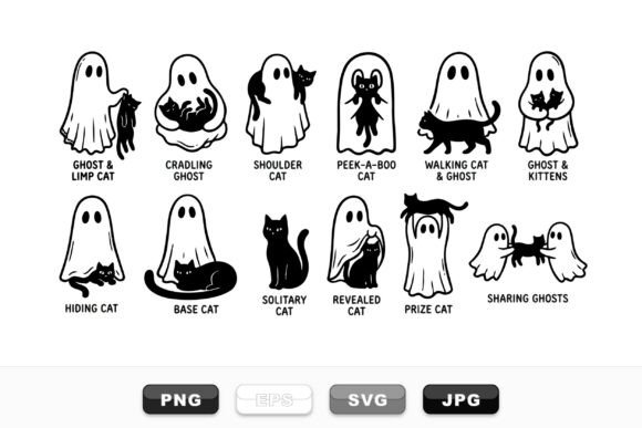 Cute Ghost and Cat Clipart Set