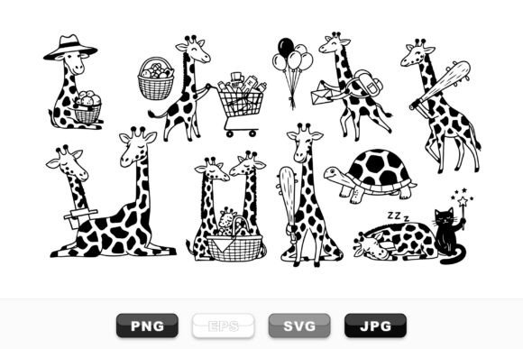 Cute Giraffe Cartoon Clipart Set