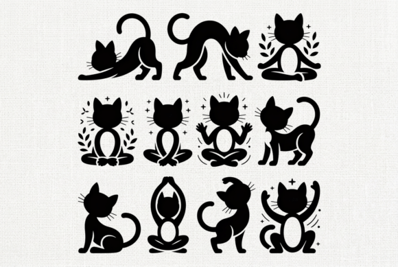 Cute Yoga Cat Silhouette Clipart
