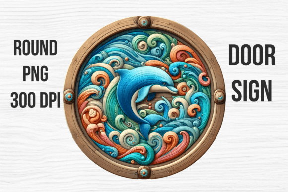 Dolphin Ocean Waves Abstract Door Sign