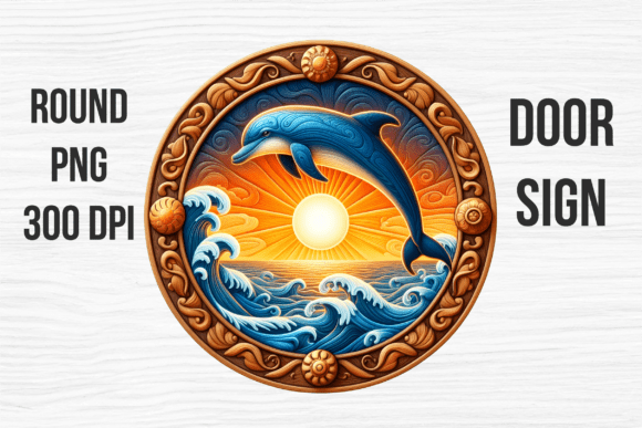 Dolphin Sunset Ocean Jumping Door Sign