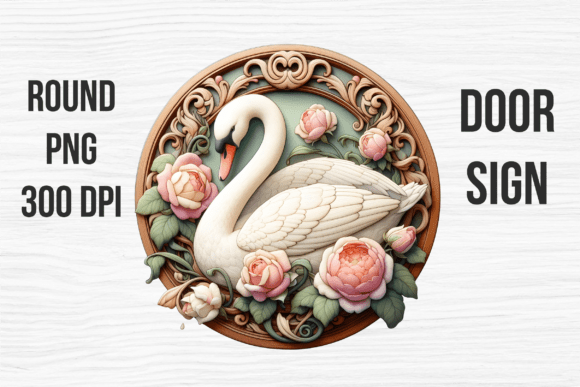 Elegant Floral Swan Crest Door Sign
