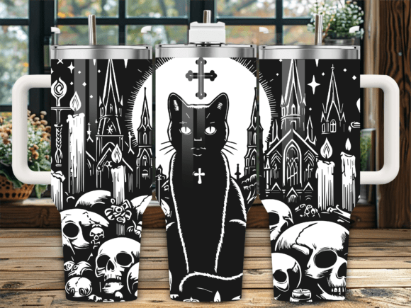 Floral Cat Skull Candle