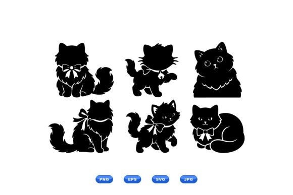 Fluffy Bow Cat Clipart Pack