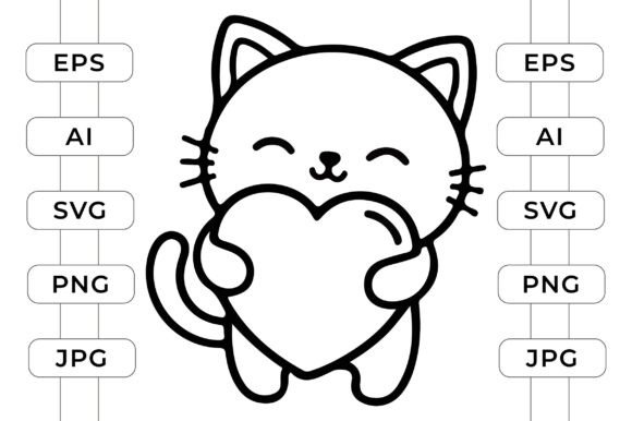 Kawaii Cat Hugging Heart