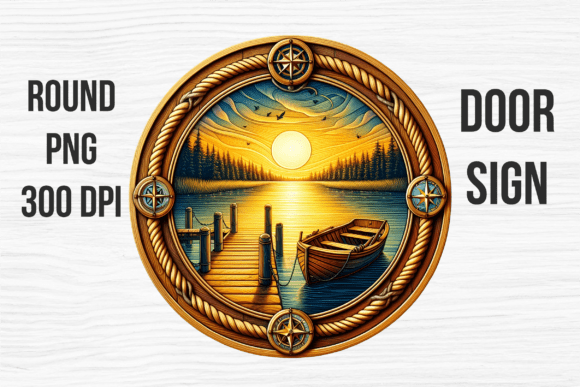 Lake Sunset Boat Dock Nautical Door Sign