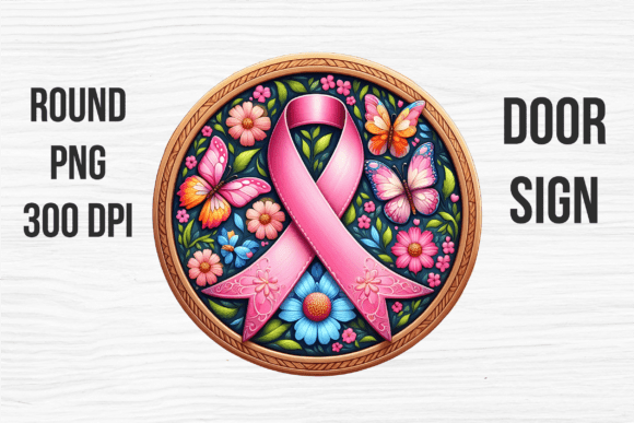 Pink Ribbon Floral Awareness Door Sign