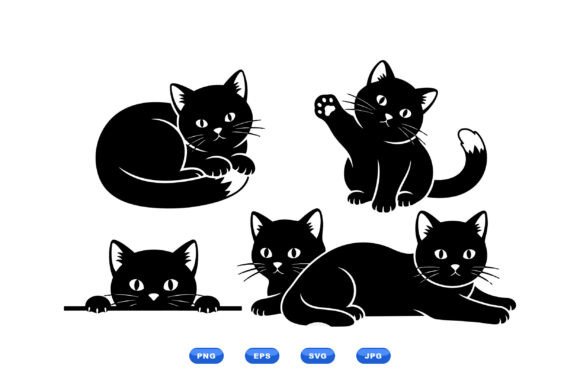 Playful Black Cat Clipart Set