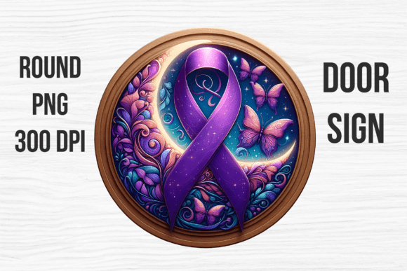 Purple Ribbon Butterfly Hope Door Sign