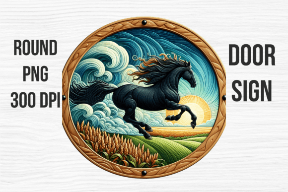 Running Black Horse Artistic Door Sign