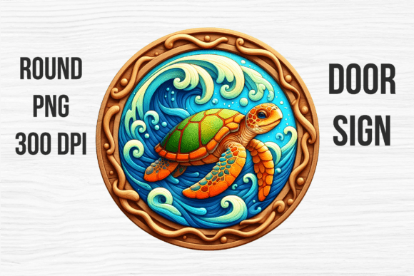Sea Turtle Ocean Wave Door Sign PNG
