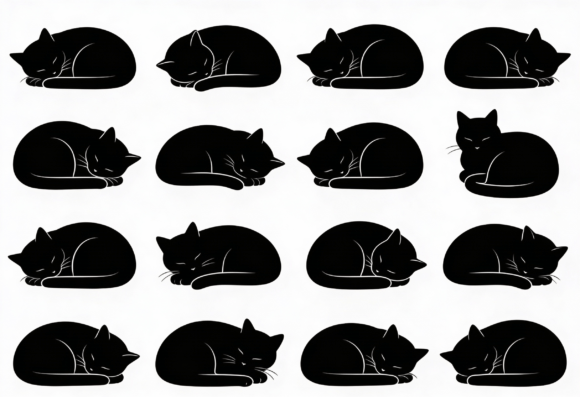 Sleeping Cat Silhouette Vector Set