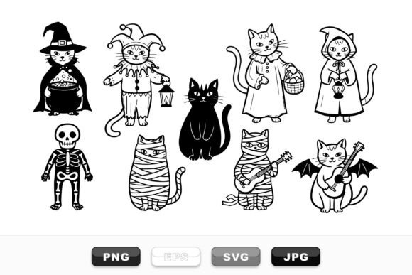 Spooky Cat Halloween Clipart Set
