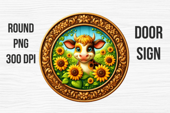 Sunflower Cow Cute Farmhouse Door Sign