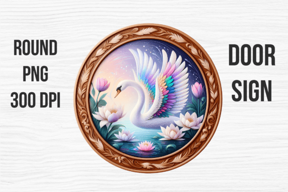 Swan Princess Watercolor Round Door Sign