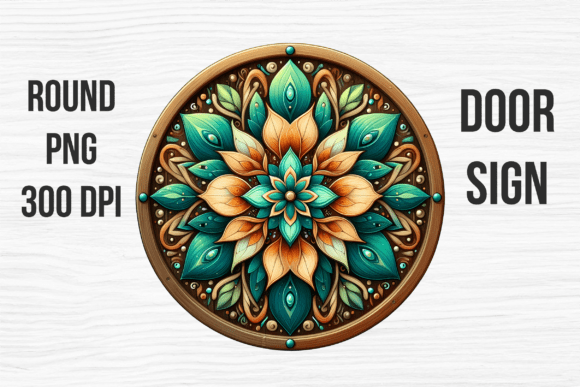 Teal Orange Mandala Floral Door Sign