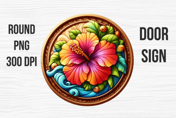 Tropical Hibiscus Flower Door Sign PNG