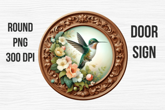 Vintage Hummingbird Floral Door Sign
