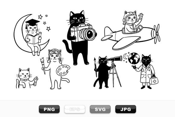 Whimsical Cat Character Clipart Set