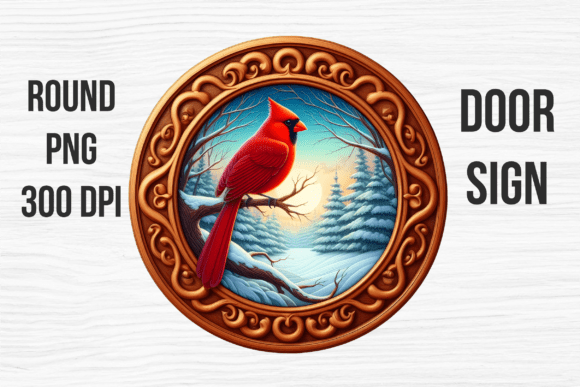 Winter Red Cardinal Bird Door Sign